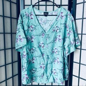 /"SIMPLY EMMA/" PLUS WOMANS 1X DOLMAN SLEEVE BLUE//WHITE FLORAL VNECK DRESS TOP NWT
